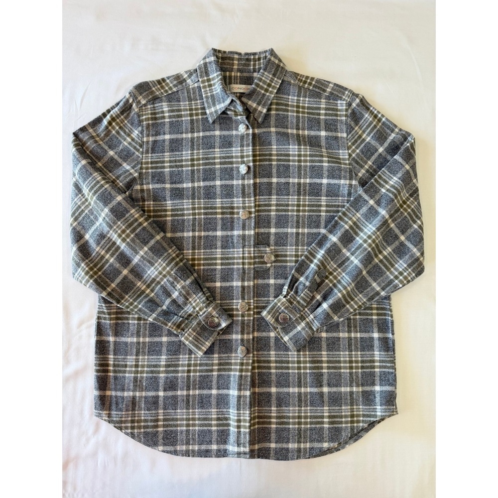 Vince Men's Condor Plaid Button Front Shirt Grey Green Cotton Size S 38 P2P 21.5